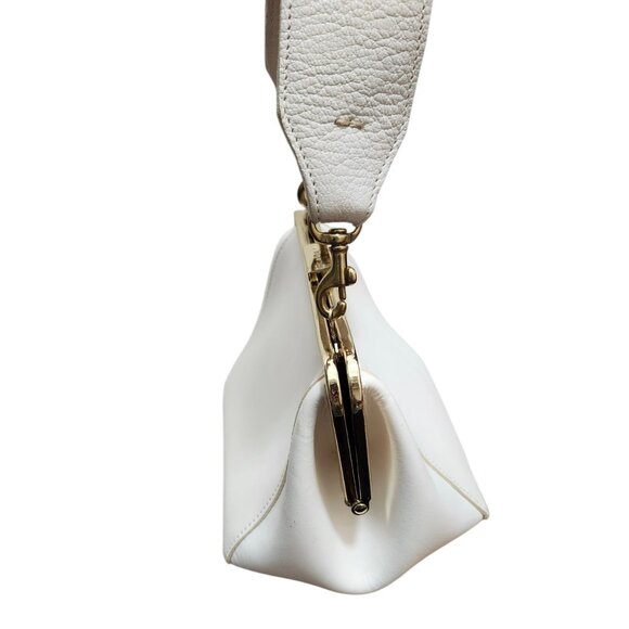 Clare V. Frame Top Handle Bag White Leather Gold Kiss-Lock Clasp Chic - Picture 3 of 16